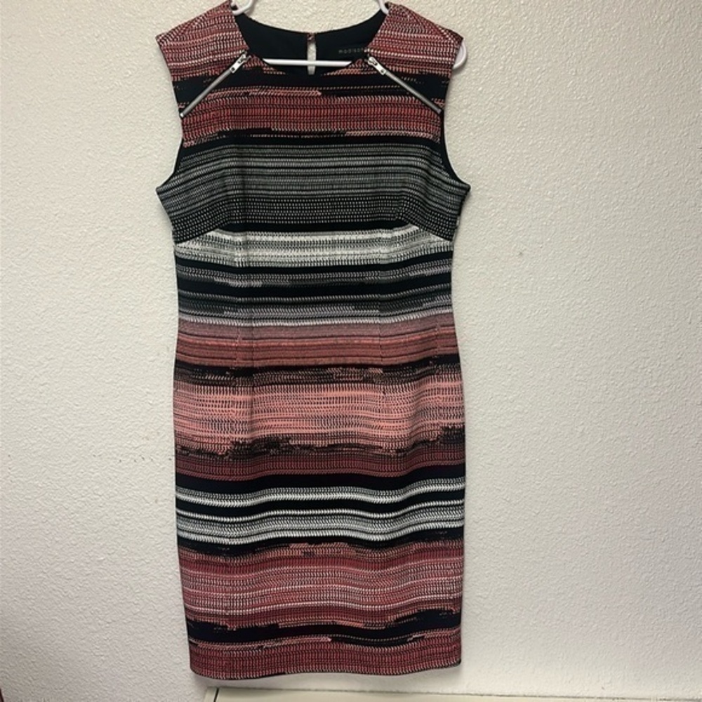 Madison Leigh black and pink striped short sleeve midi dress dress size 10